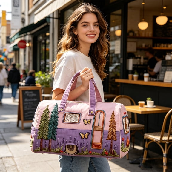 Beforeyayn Quilted Embroidery Duffle Bag For Women, Large travel tote bag with cute nature prints shoulder bag for weekend trip, for travelers, suitable for gym and beach,
