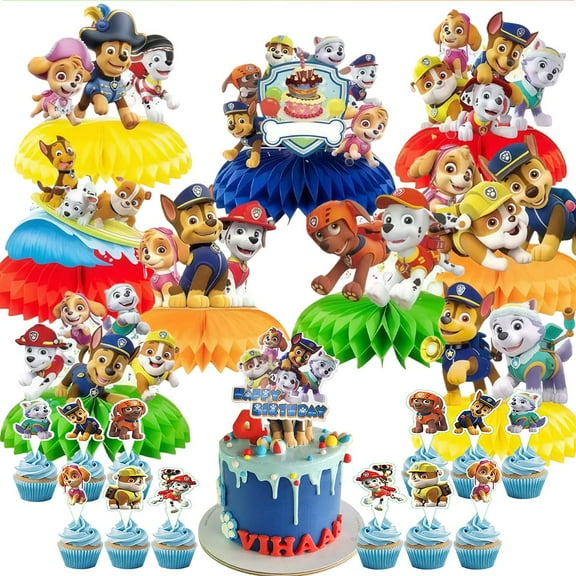 Paw Patrol Boy Party Decor Supplies Honeycomb Centerpieces Table Toppers Cake Toppers Decorations for Birthday