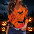 thumbnail image 4 of Trgacdwlo S-5XL Halloween Pumpkin Shirts Women Ghost Graphic Spooky V Neck 3/4 Sleeve Tops for Women Fall Cat Pumpkin Print Tunic Tops for Women, 4 of 7