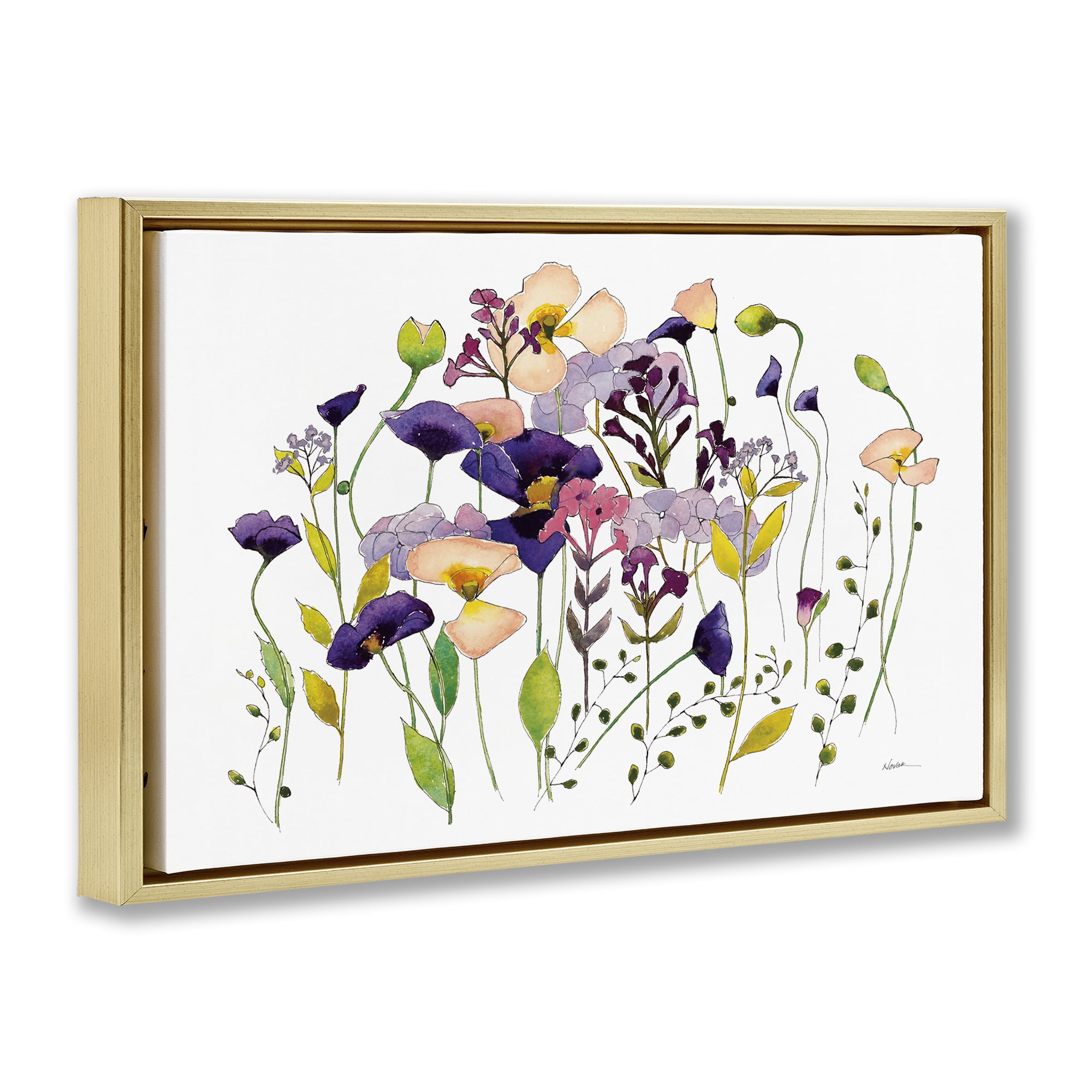 Stupell Industries Purple Poppy Sprigs Botanical & Floral Painting Gold Floater Framed Art Print Wall Art, 25 x 17