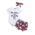 thumbnail image 1 of ZAXARRA 3 Pcs Tenues Décontractées pour Nouveau-Né, Body à Manches Courtes Col Rond Imprimé Lettre + Short Imprimé Baseball + Bandeau Nœud, 1 of 9