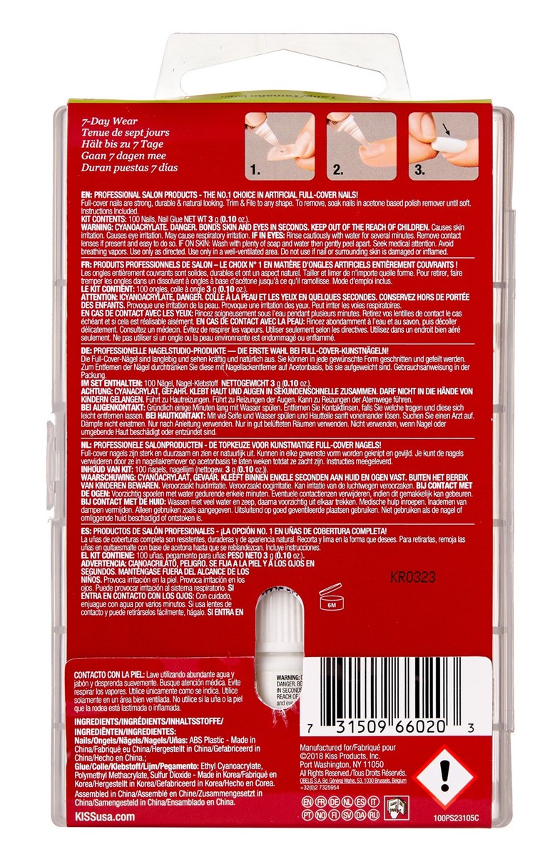 Kiss 100 Full Cover Nails Long Square (Pack of 3)