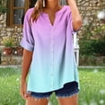 thumbnail image 3 of Tauxra T-Shirt for Women V-Neck Short Sleeve with Button Detail Loose Fit Ombre Print Casual Top for Summer, 3 of 5