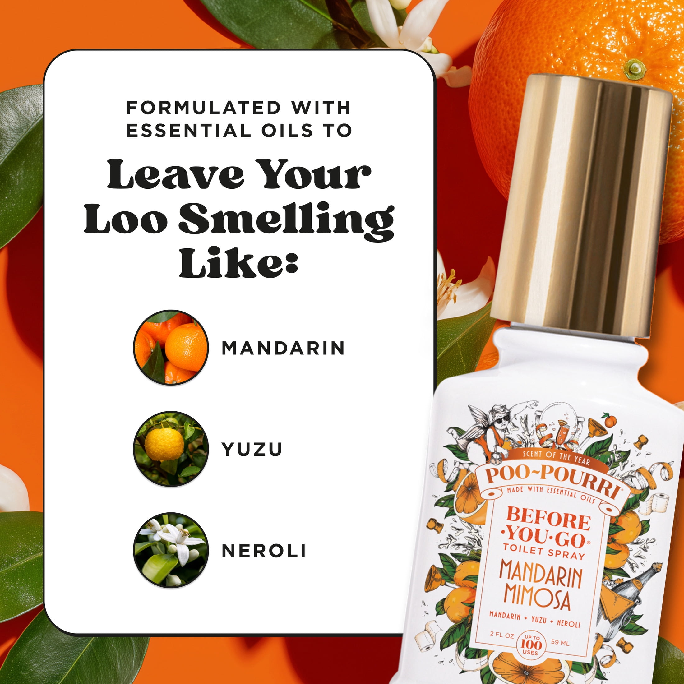 Poo~Pourri Mandarin Mimosa, Mandarin + Yuzu + Neroli, Before-You-Go Toilet Spray, 2 Oz