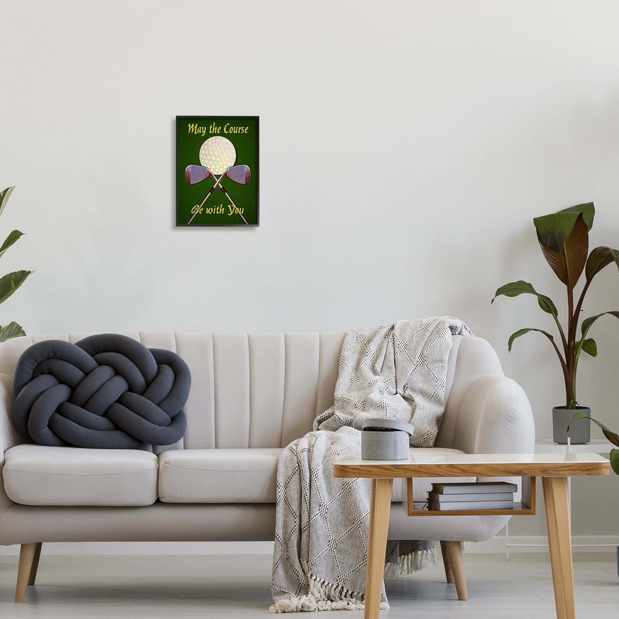 Stupell Industries May Course Be With You Fun Sports Golf Clubs Graphic Art White Framed Art Print Wall Art, Design by Graffitee Studios