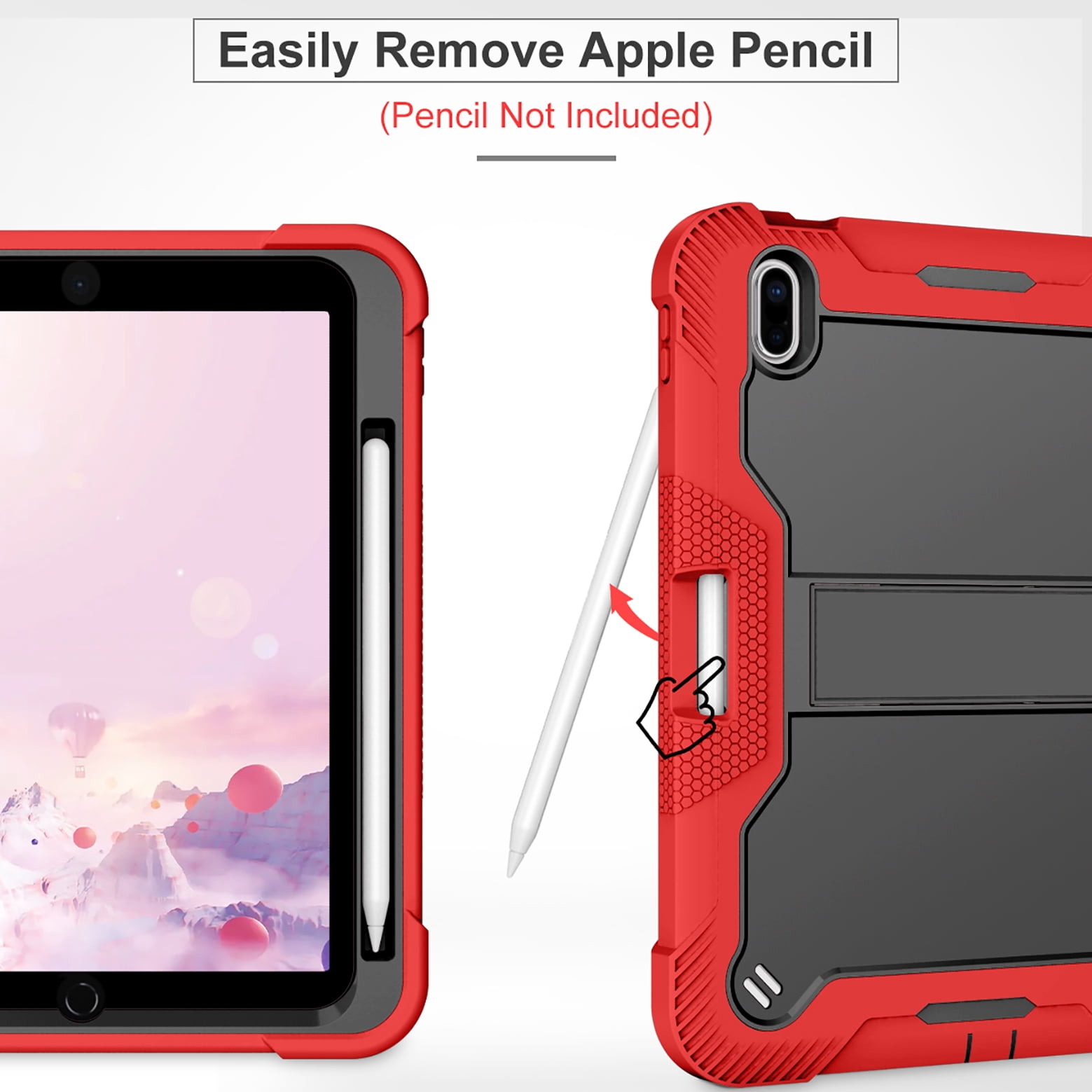 Feishell Case for Apple iPad 10th Generation 10.9 inch (2022),Three Layer Protection Shockproof Hybrid Armor Heavy Duty Rugged Kickstand Protective Cover with Built-in Pencil Holder,Red