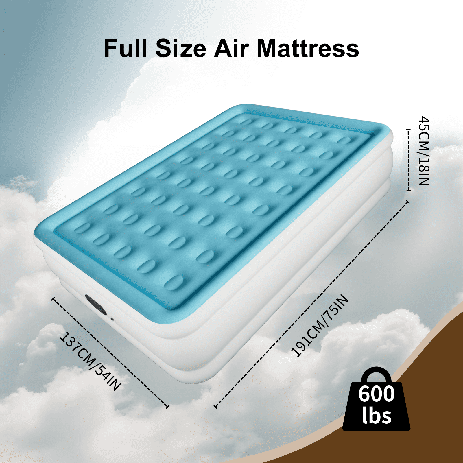 Full Air Mattress with Built-in Pump - 18" Extra Thick Inflatable Bed for Camping & Home,Light Blue,3-Min Self Inflating with Carrying Bag.