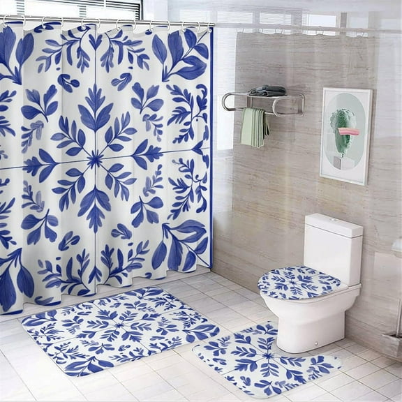Shower Curtain Sets for Bathroom Sets with Liner, Brown Geometric Leaf Pattern Printed on Bathroom Accessories Sets Complete, Suitable for Small Gym Guest Bath, 72 x 72 inches