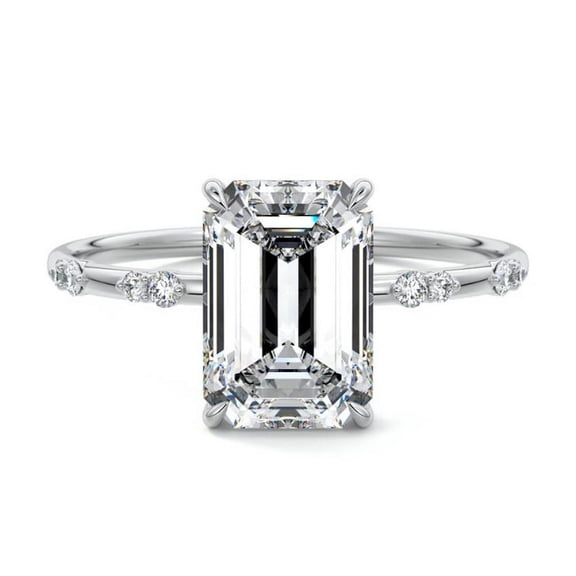 Golden Jewel Emerald Cut Excellent 2 Ct Diamond Ring for Women - Silver 14k White Gold Over Ring - Solitaire with Accent Diamond Ring for Women - Classic Diamond Ring - Surprise Diamond Ring