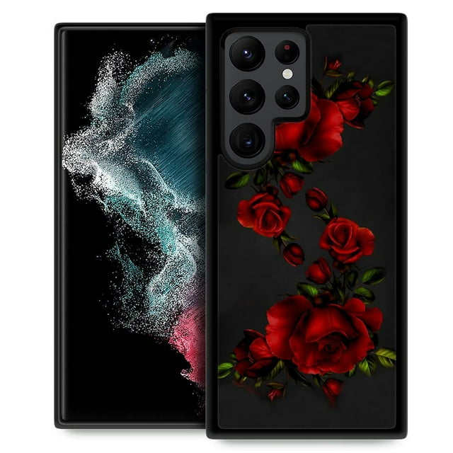 Zhegailian Compatible With Samsung Galaxy S23 Ultra Case Pattern Design Hard Pc Back Cover Non-Slip Shock Absorption Soft Tpu Protective Case For Samsung Galaxy S23 Ultra For Women 6.8Inch-Red Roses