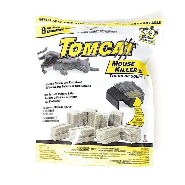 Tomcat Mouse Killer IV - Child Resistant Bait Station with 8 x 28 Gram Bait  Refills 