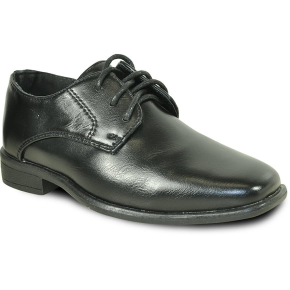 bravo! Garçon Classique Oxford à Lacets KING-1KID Chaussures Habillées Chaussette en Cuir Bout Carré Noir