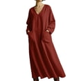 thumbnail image 2 of Women's Oversized Maxi Dress V Neck Long Sleeve Tunic Dress with Large Pockets Casual Flowy Kaftan Gown Loose Fit Comfortable Daily Home Wear Vacation Breathable, 2 of 3