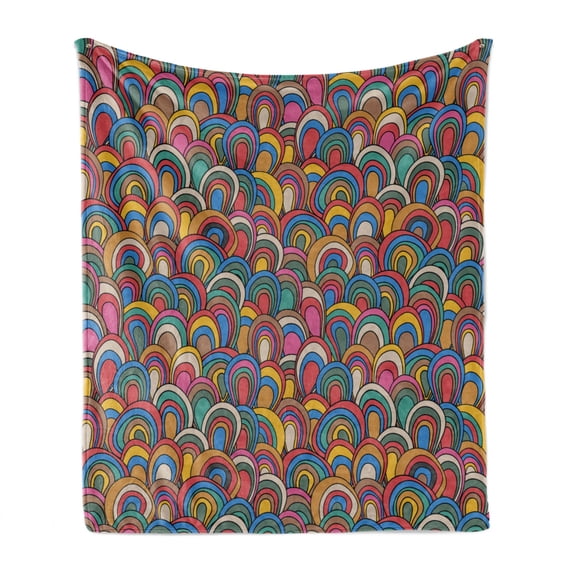 Colorful Soft Flannel Fleece Blanket, Nautical Wave Inspired Pattern Scale Style Ornamental Bullseye Round Half Circles, Cozy Plush for Indoor and Outdoor Use, 50" x 60", Multicolor, by Ambesonne