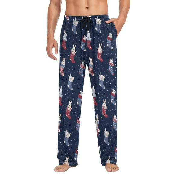 joogoo Men's Pajama Pants Bunny in Christmas Socks Soft Long Sleep Lounge Pjs Bottoms L