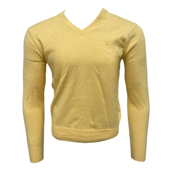 GANT Men's Cotton Lightweight V-Neck Sweater, Sun Yellow, M