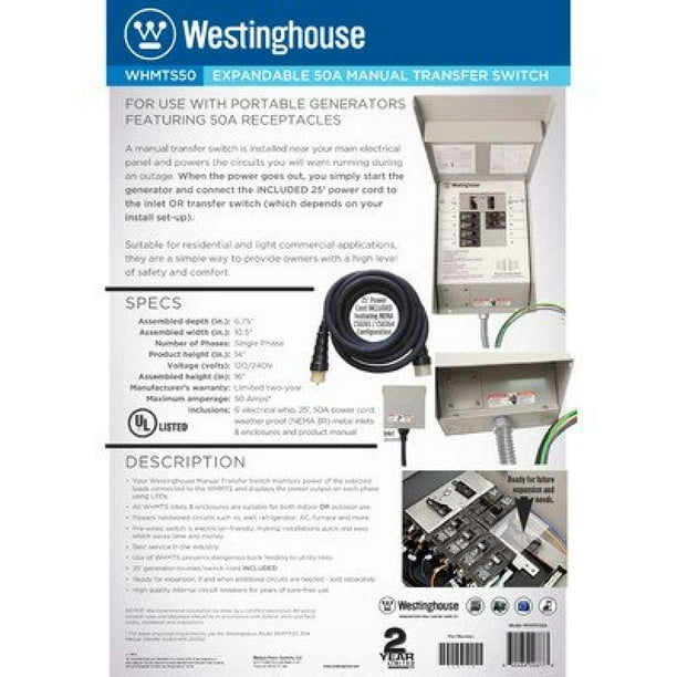 Westinghouse WHMTS50 Manual Transfer Switch, 50 Amp