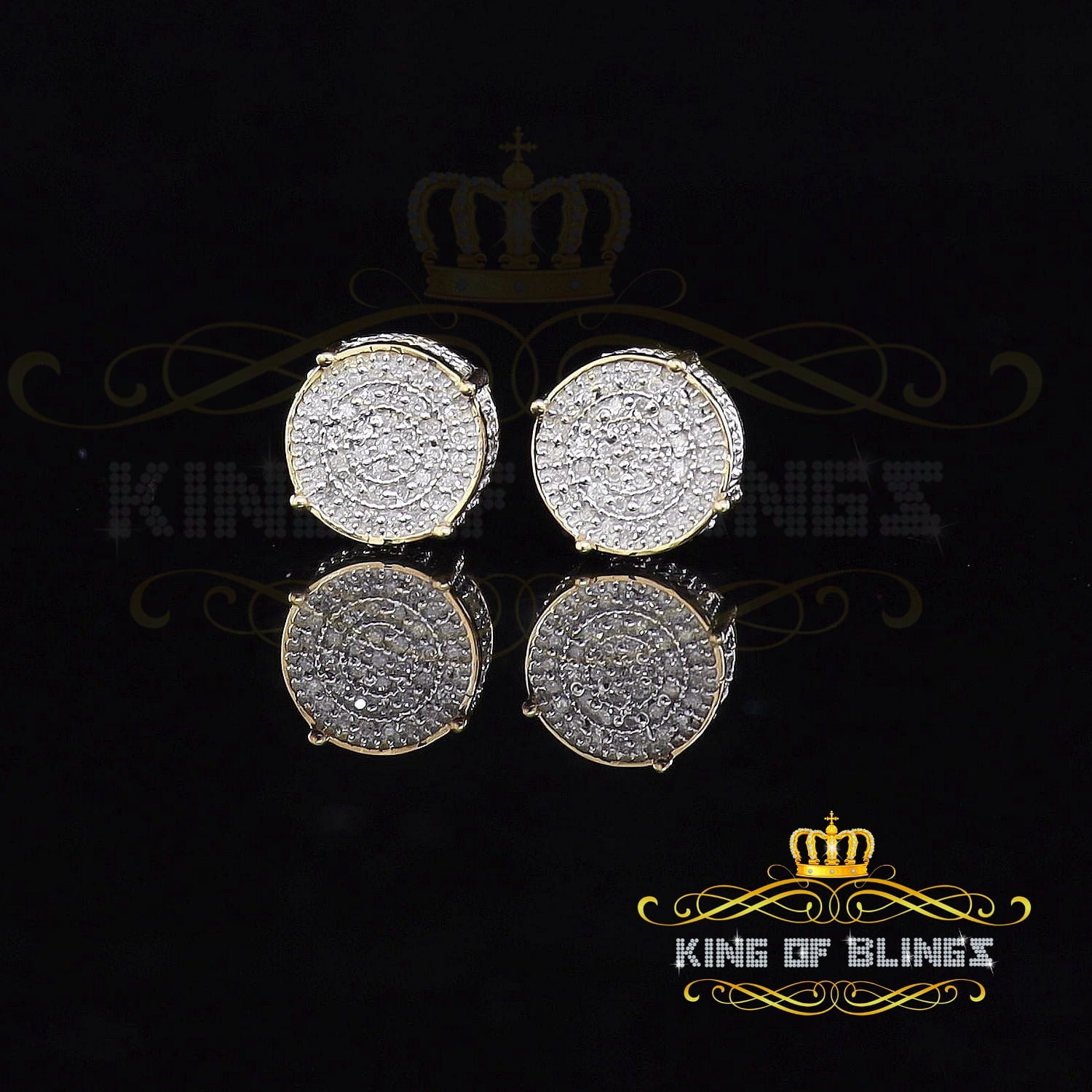 King of Bling's 925 Sterling Silver Yellow Hip Hop 0.40ct Diamond Men's/ Women's Stud Earrings