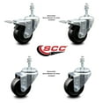 thumbnail image 2 of 3 Inch Hard Rubber Swivel 10mm Threaded Stem Caster Set 2 Total Lock Brakes, 2 of 2