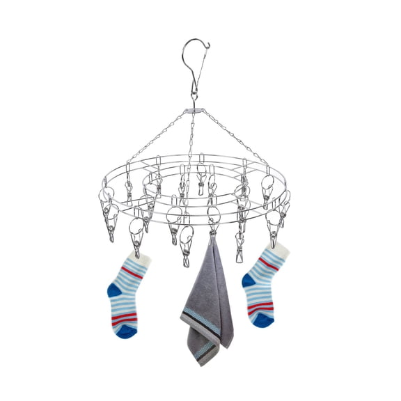 Riousery 20-Clip Stainless Steel Socks Drying Rack, Windproof Rotatable Underwear & Laundry Hanger for Balcony & Closet