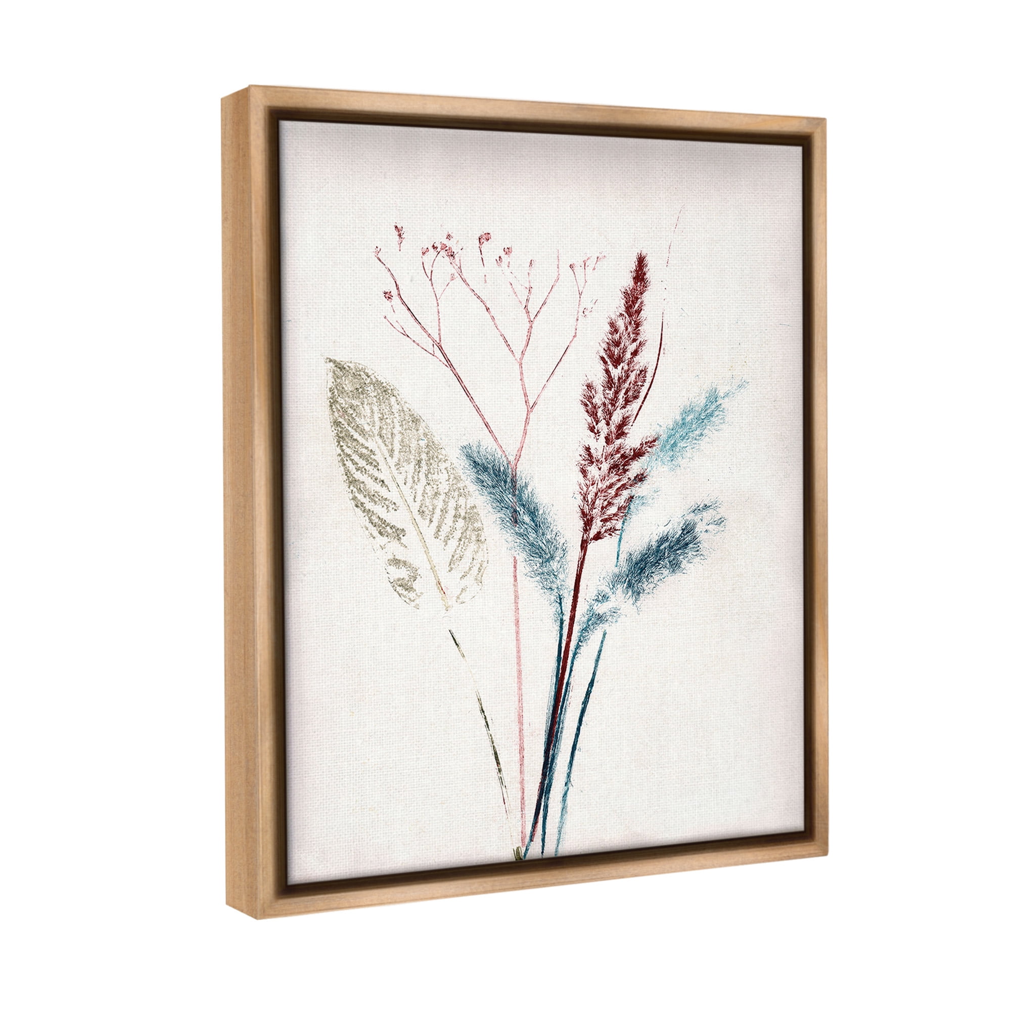 Stupell Industries Natural Floral Impression Botanical & Floral Painting Brown Floater Framed Canvas Art Print Wall Art, 17 x 21