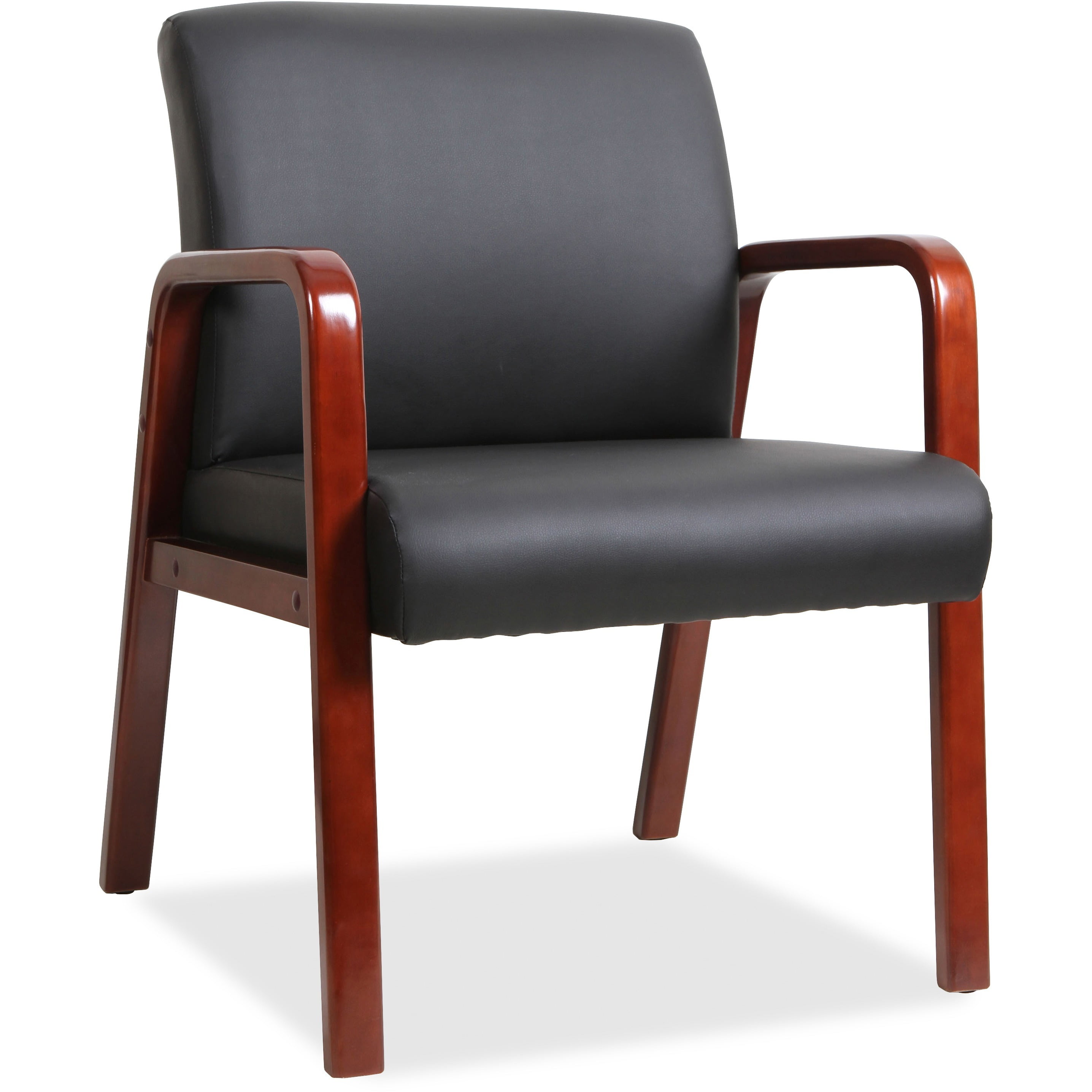 Lorell Black Leather Wood Frame Guest Reception Waiting Room Chair