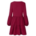 thumbnail image 3 of WNEGSTG Women's Babydoll Dresses Casual V-Neck Flutter Long Sleeve Dress Dating Party Mini Dress Red, 3 of 7