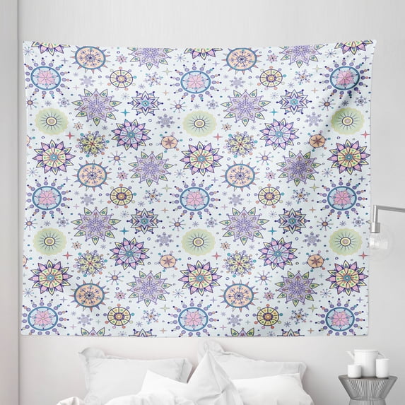 Winter Tapestry, Pastel Colored Detailed Floral Snow Blizzard Pattern, Fabric Wall Hanging Decor for Bedroom Living Room Dorm, 5 Sizes, Multicolor, by Ambesonne