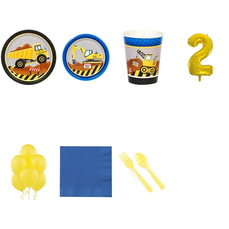 Construction 2nd birthday supplies party pack for 24