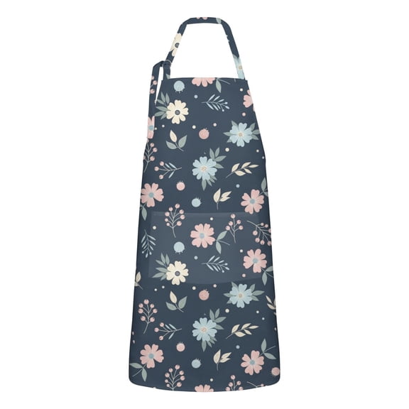 Pioneer Flower Floral Print Pattern Apron for Women and Men, Cotton Linen Waterproof with Pockets, Adjustable, 33x27 Inch for Kitchen, Gardening, BBQ, Salon