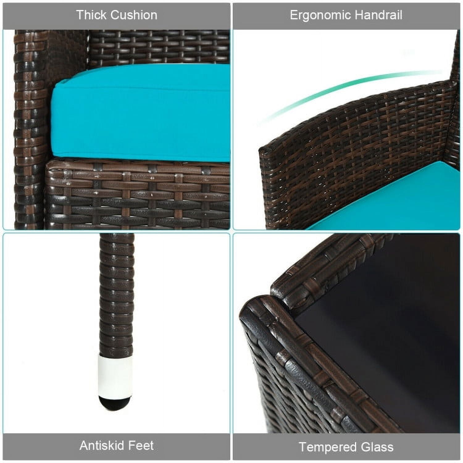 Aimee Lii 4 Pieces Patio Cushioned Wicker Conversation Set, Outdoor Sectional Set with with Glass Coffee Table, Turquoise Aimee Lii 4 Pieces Patio Cushioned Wicker Conversation Set, Outdoor Sectional Set with with Glass Coffee Table, Turquoise