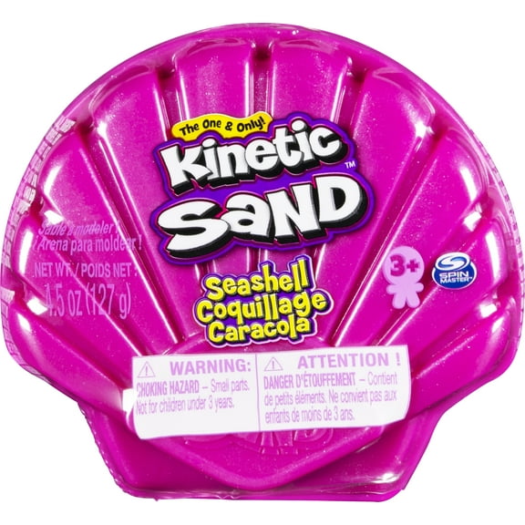 Kinetic Sand, Seashell Container with 4.5oz Neon Pink and Kinetic Beach Sand, for Kids Aged 3 and Up