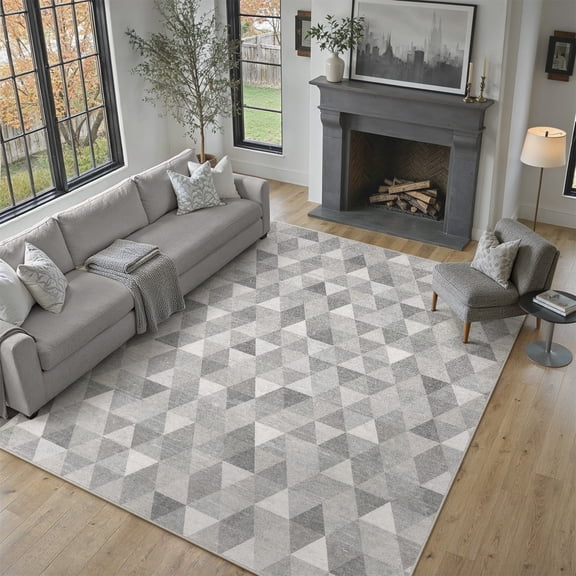 BERTHMEER 5'x7' Area Rugs for Living Room Gray Geometric Polygon Rugs for Bedroom Modern Kitchen Non Slip Washable Contemporary Carpets Home Office Dorm Dining Room Checkered Pattern Throw Rugs
