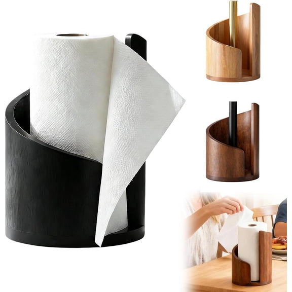 Wooden Paper Towel Holder, 2026 New Mountain Paper Towel Holder Countertop with Wood Base and Iron Rod Fits Standard/Jumbo Rolls, Countertop Towel Stand for Kitchen and Bathroom