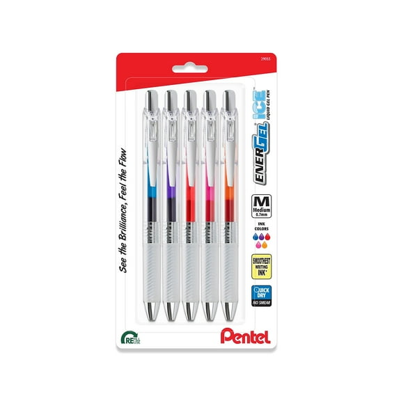 EnerGel RTX ICE Liquid Gel Pen, (0.7mm) Metal Tip, Asst. Ink, 5-Pk