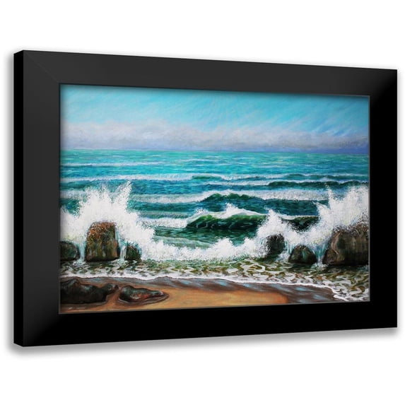 Francis, Sandra 24x19 Black Modern Framed Museum Art Print Titled - Waves on the Rocky Shore