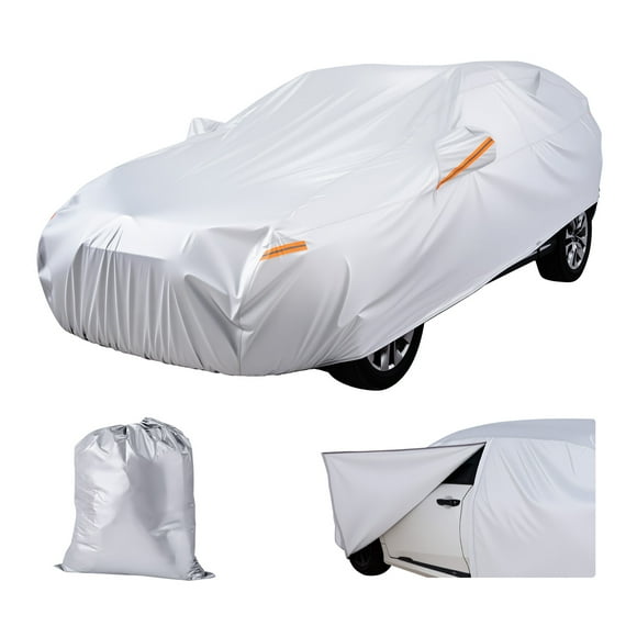 VEVOR Car Cover, Car Cover Waterproof for Dodge Challenger Full Size Sedan, Custom-fit All Weather Sun Rain Wind Dust Snow Protection Full Exterior Covers with Door Zipper and Cotton Lining, Silver