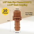 thumbnail image 2 of PVC to Drip Irrigation Adapter, 1/2" PVC Male Pipe Thread (MNPT) x 1/2" Drip Irrigation Barbed Coupling Drip Line to Threaded Hose Adapter Fittings (10 Pack) 1/2" MNPT to Barb Coupling, 2 of 8