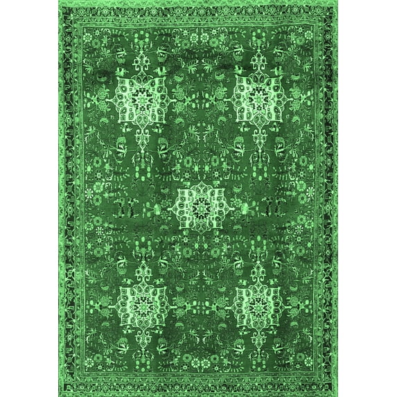 Ahgly Company Indoor Rectangle Persian Emerald Green Traditional Area Rugs, 7' x 9'