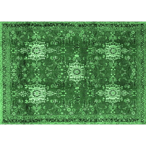 Ahgly Company Indoor Rectangle Persian Emerald Green Traditional Area Rugs, 5' x 7'