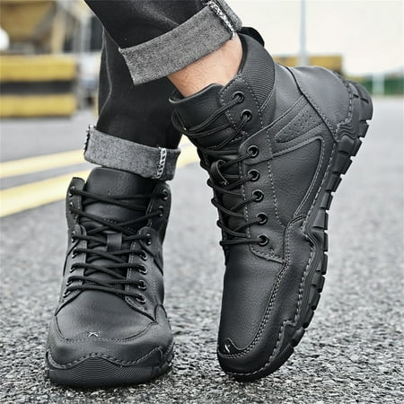 

Big Clearance! Hvyes Men s Casual High-top Leather Shoes Warm Short Boots Trendy Men s Shoes