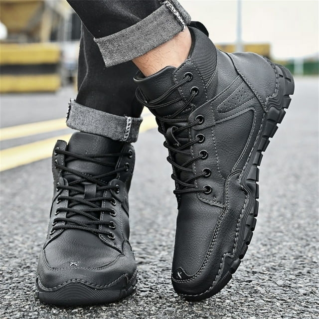 Zapatos casuales de cuero de caña alta para hombres, botas cortas cálidas, zapatos de moda para hombres Wmkox8yii 123q2288