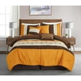 thumbnail image 2 of Chezmoi Collection Maple 7-Piece Orange Brown Geometric Embroidery Pleated Striped Comforter Bedding Set, Queen Size, 2 of 9