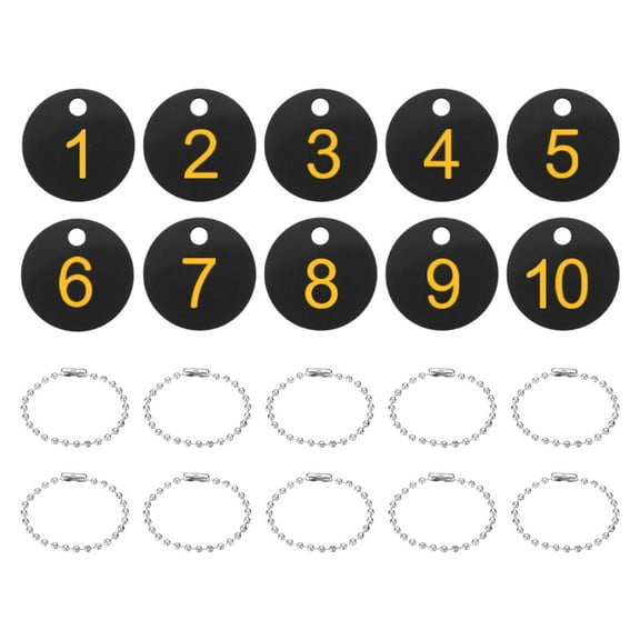 1-10 Number Tags, 10Pcs Round ID Number Key Tags Plastic Numbered Keychain with Key Rings for Luggage Lockers Organizer Field Sales Hangers Clothes Labels, Yellow-Black