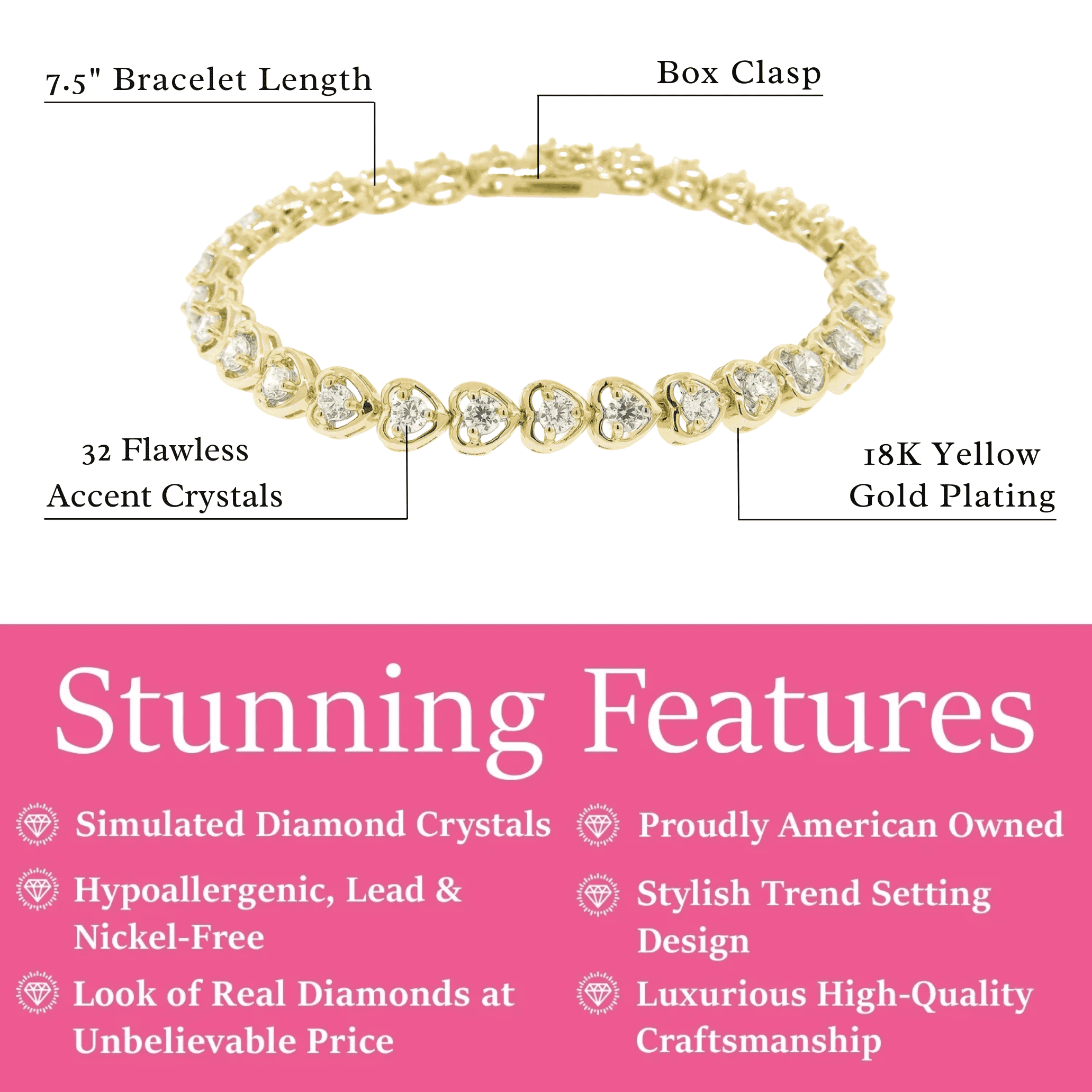 Cate & Chloe Rosalie 18k Yellow Gold Plated Tennis Bracelet with Simulated Diamonds Gift for Women