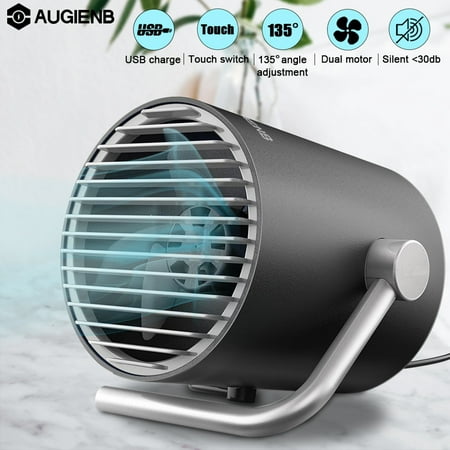 AUGIENB Mini Portable USB Personal Table Desk Desktop Cooling Fan Dual Turbo Blades , Touch Switch Rotatable Quiet Cyclone for Desk Living Room Bedroom