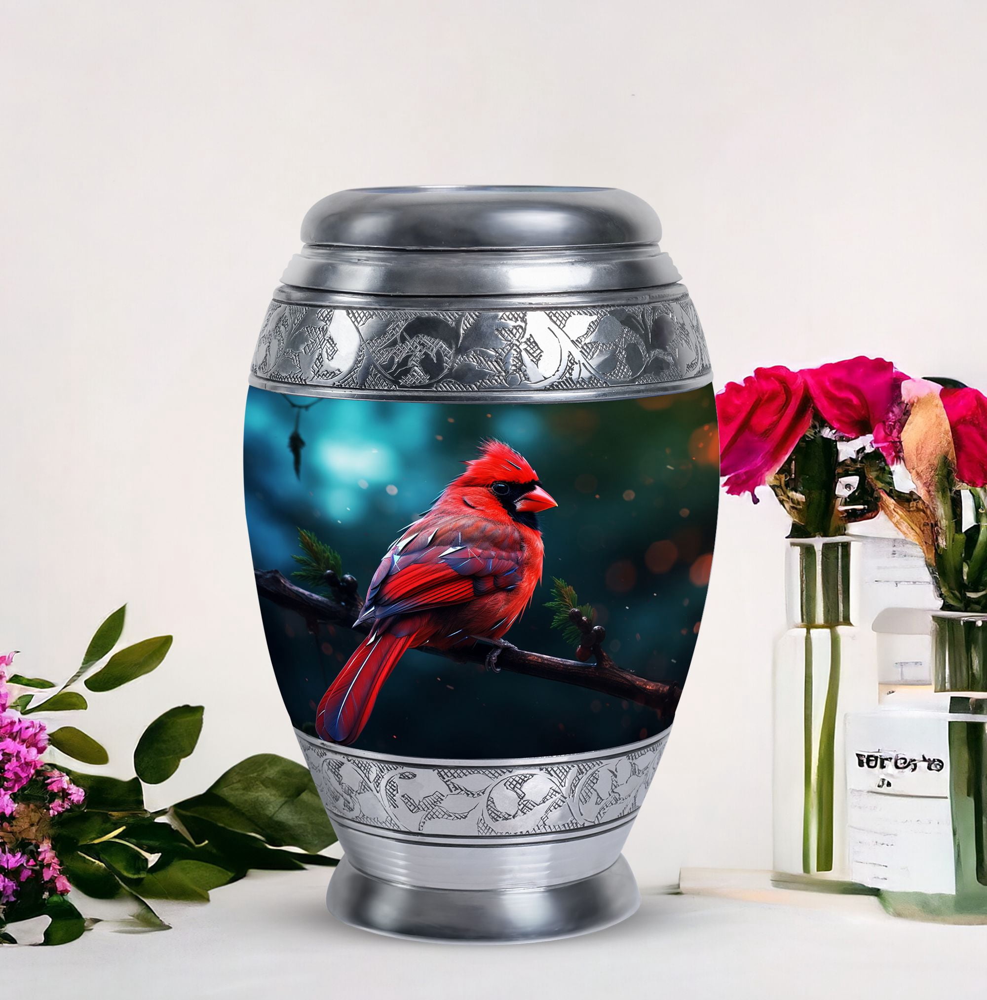Red Cardinal Bird Urn For Ashes For Women, Cremation Urn Human Ashes, Urns For Human Ashes Adult, Burial Urns For Adult Human Ashes, Large Urns For Human Ashes Adult Male, Metal Urn 10 Inch
