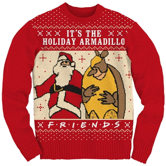 Friends Holiday Armadillo Adult Christmas Crew Sweater, Medium
