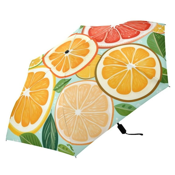 Orange Fruits Compact Folding Umbrella for Rain Windproof Travel Umbrella UPF 50  Lightweight Packable Arc Size