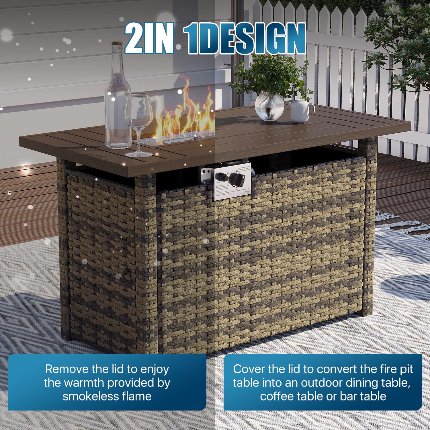 Sunmthink 12-Piece Outdoor Patio Furniture, Patio Furniture Sets with Fire Pit, Wicker Outdoor Conversation Set and Waterproof Cover
